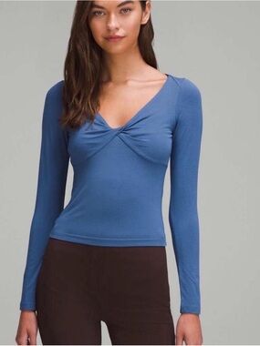 lululemon modal silk knot Twist-Front Long Sleeve Top in Pitch Blue (size 14)